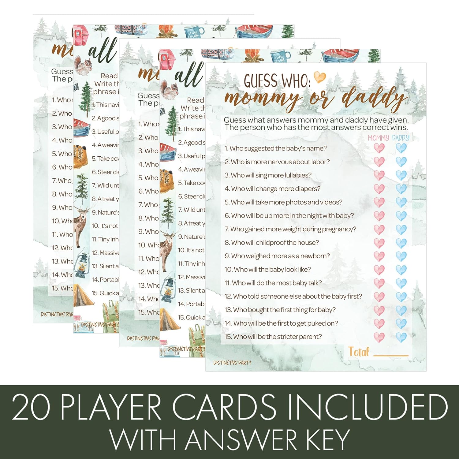Little Adventurer Baby Shower Party Games – 2-Game Bundle With Guess Who Mommy Or Daddy & All Things Wilderness Matching Game – 20 Player Cards, Adventure-Themed Baby Shower Activities