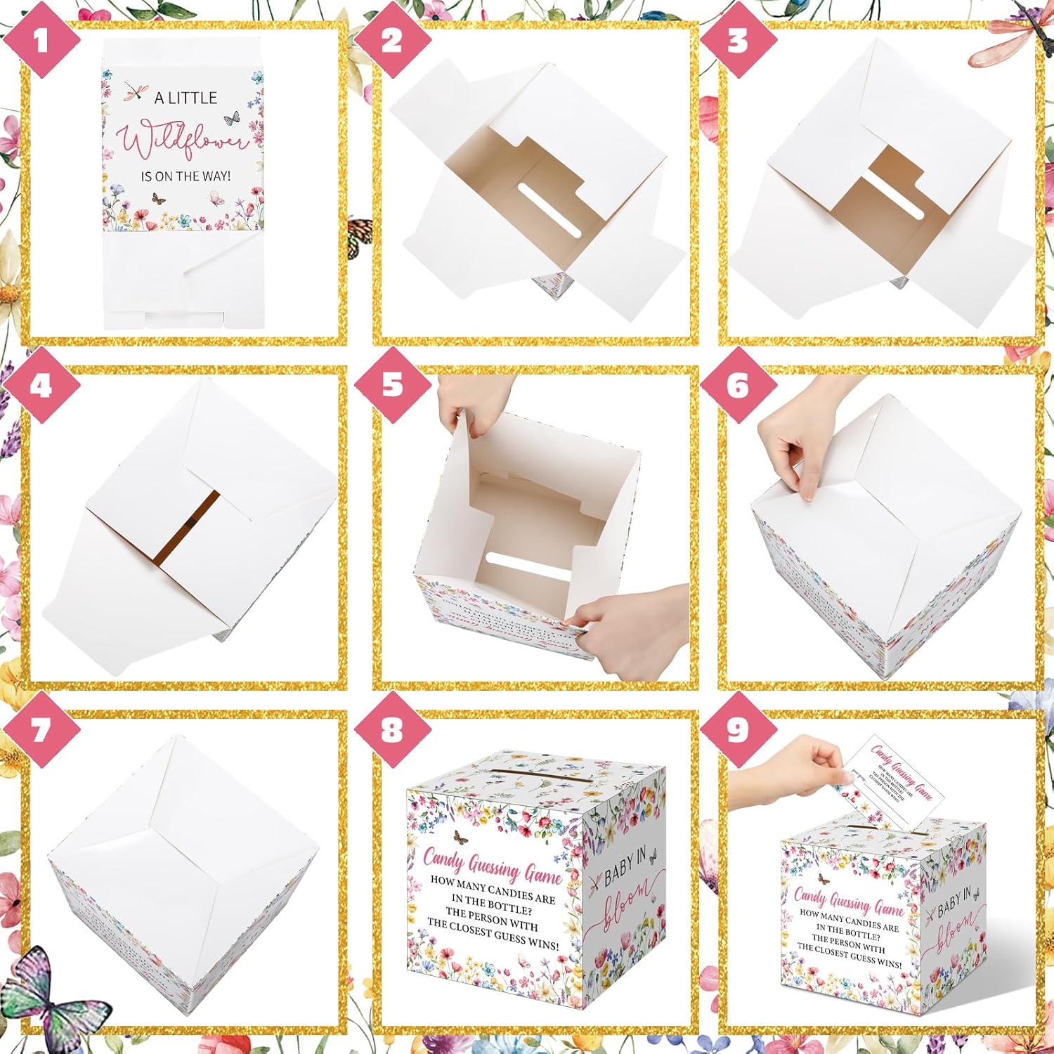 52 Pcs Baby Shower Games Gift Sets Large Baby Bottle For Shower Game Guess How Many Candies Decorations For Gender Reveal(Baby In Bloom)