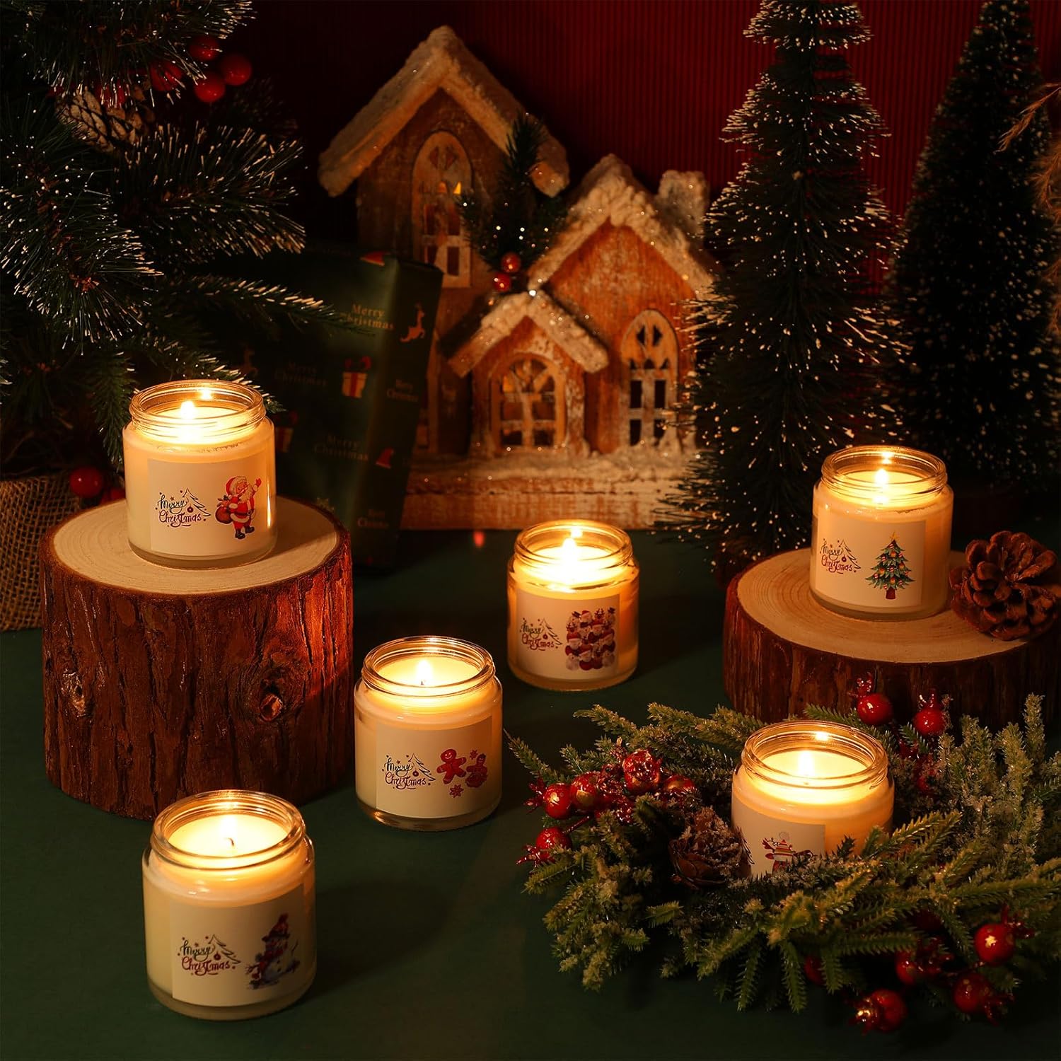 6 Pcs Christmas Candles Scented Merry Christmas Soy Holiday Scented Candle Jars For Xmas Winter Tree Employee Appreciation Gifts Coworker Nurse Teachers(Classic Style)