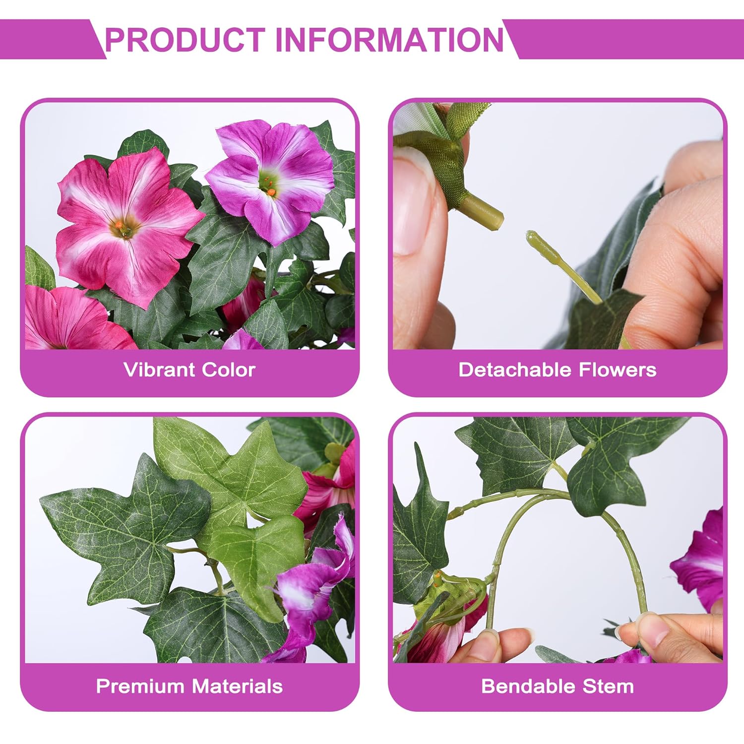 Artificial Flowers For Outdoors 2Pcs Spring Faux Morning Glory Look Real Silk Flowers For Outside Planter Uv Resistant Fake Flowers For Home Garden Balcony Yard Porch Deco