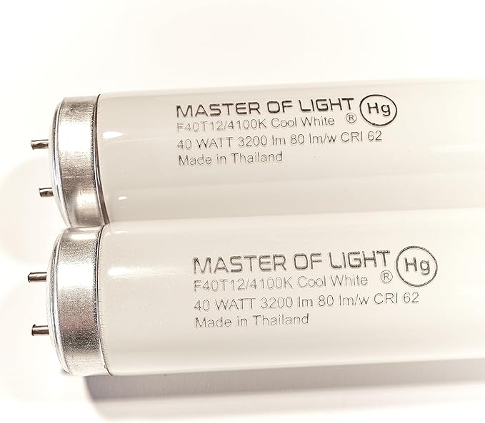 2 Pack F40CW 4FT Fluorescent Tube Light Bulbs 40W T12 Cool White 4100K Replacement