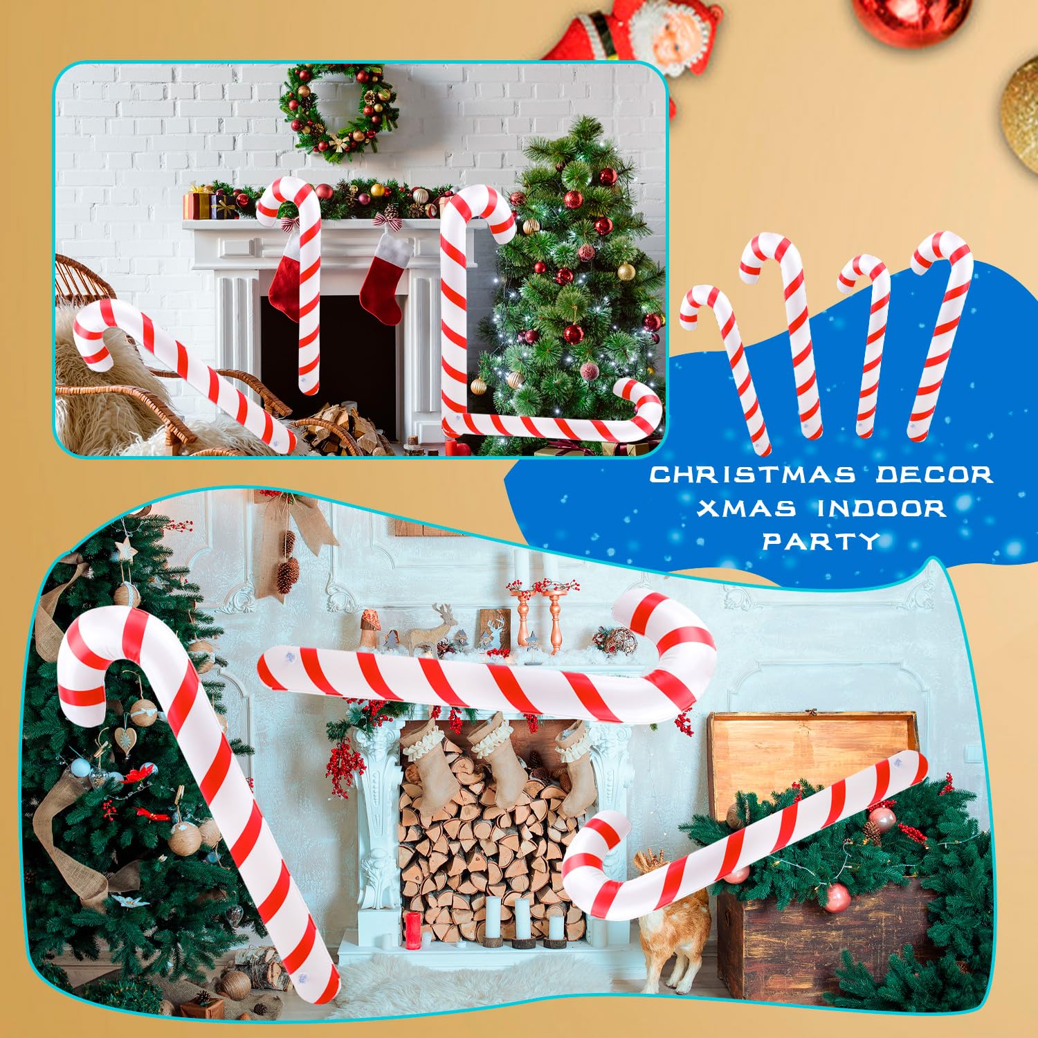 8 Pcs Christmas Inflatable Candy Canes Decorations Large Blow Up Candy Canes Balloons For Courtyard Yard Lawn Christmas