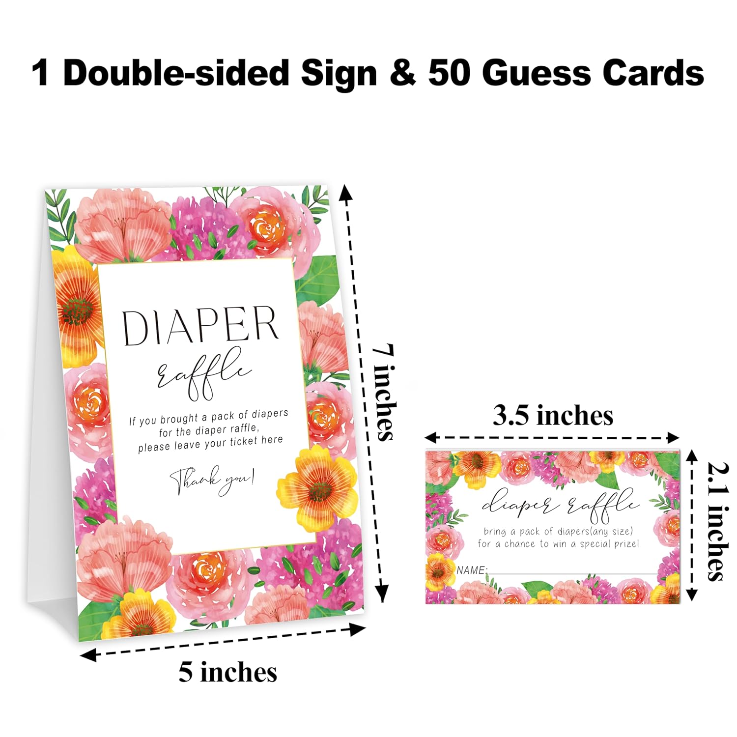 Baby In Bloom Diaper Raffle Tickets, Pink Floral Baby Shower Games For Gender Reveal Party Decor & Supplies, 1 Sign & 50 Cards-A10
