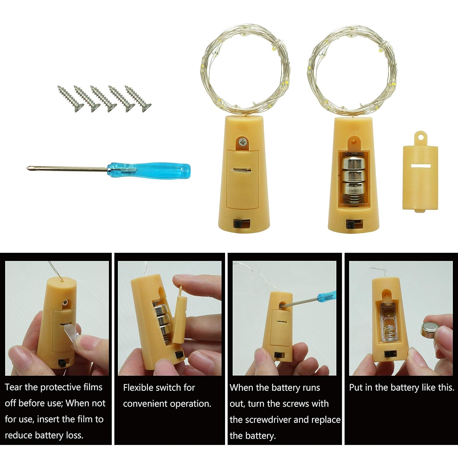 20 Led Wine Bottle Lights With Cork, 15 Pack Battery Operated Cork Shape Fairy Light Waterproof Mini Copper Silver Wire