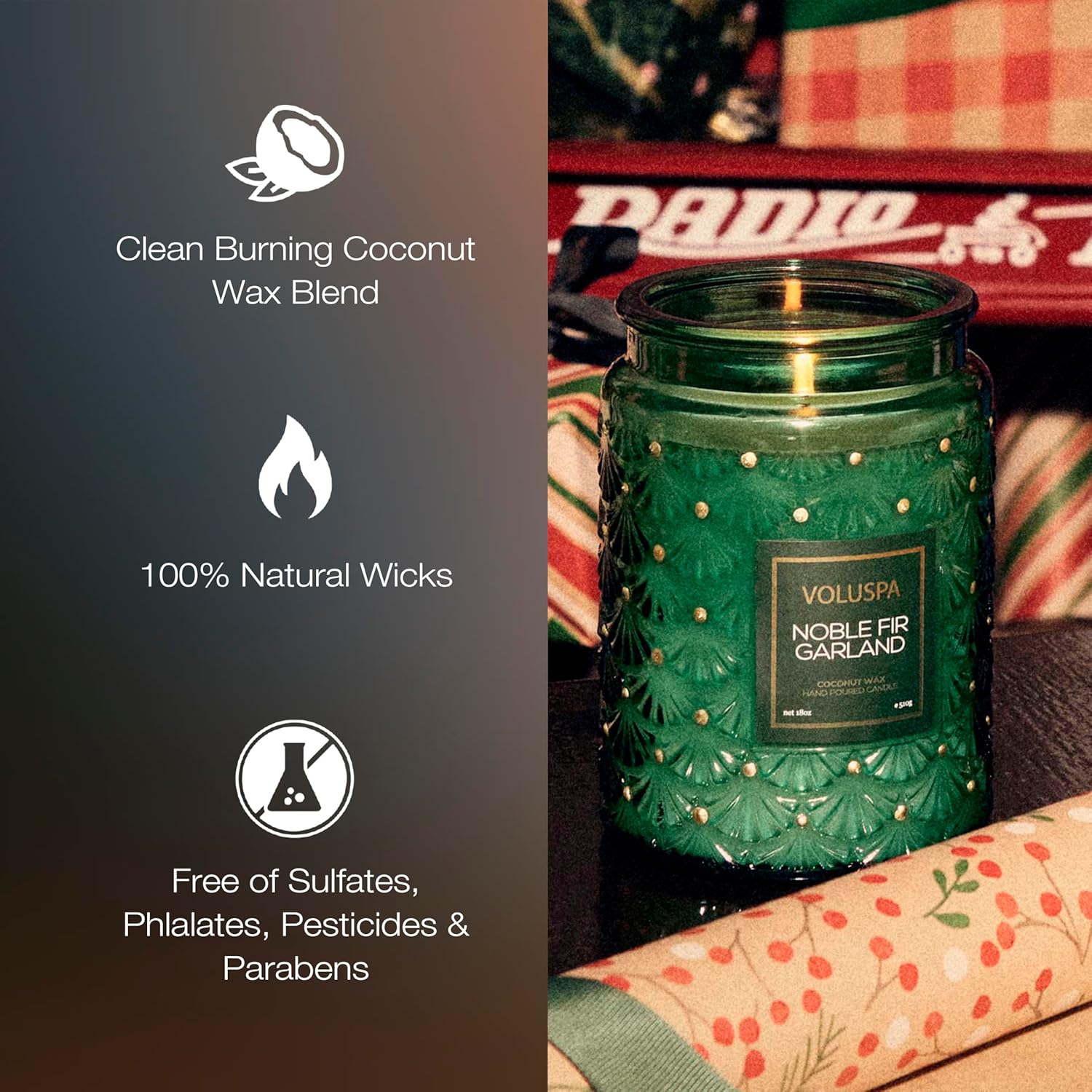 Noble Fir Garland, Large Candle Jar, 18Oz, Coconut Wax Blend, Christmas Scented Candles For Home, 100 Hour Burn Time, Poured In The Usa