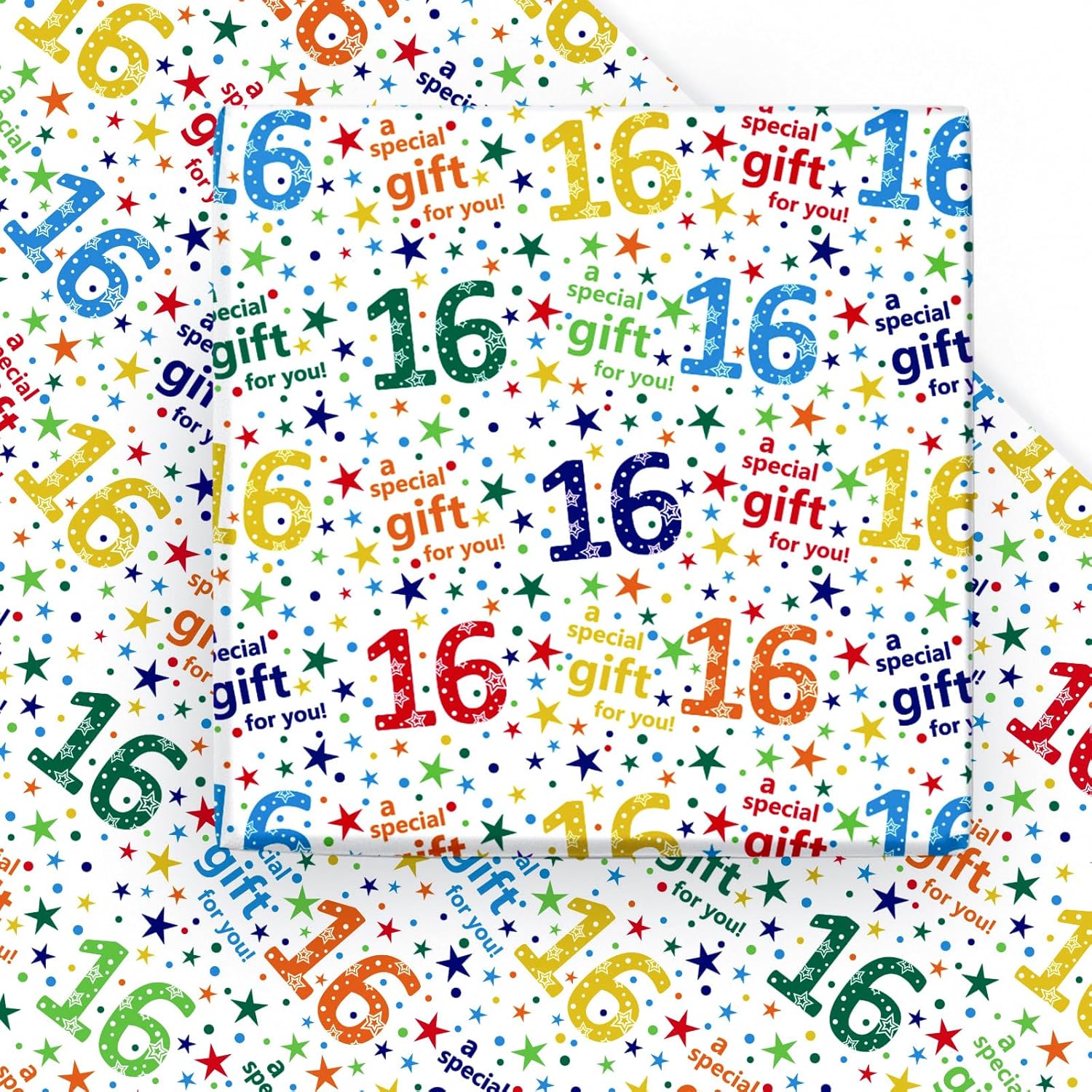 Birthday Wrapping Paper Sheet - 6 Sheets Colorful 16Th Birthday Design Folded Flat For Party, Baby Showers - 19.7 Inch X 27.5 Inch Per Sheet