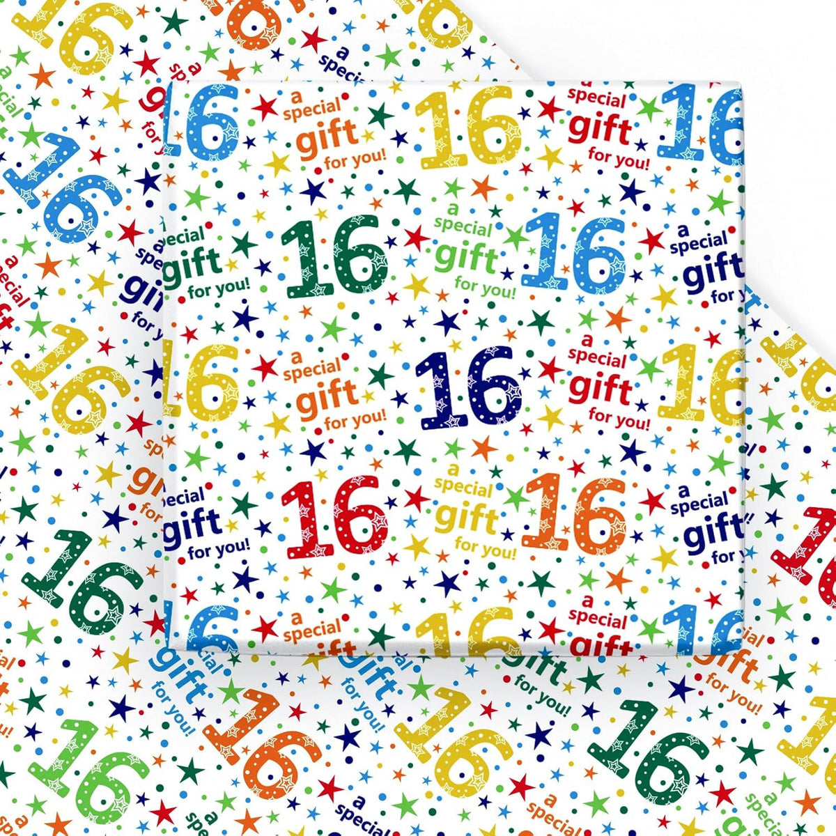 Birthday Wrapping Paper Sheet - 6 Sheets Colorful 16Th Birthday Design Folded Flat For Party, Baby Showers - 19.7 Inch X 27.5 Inch Per Sheet