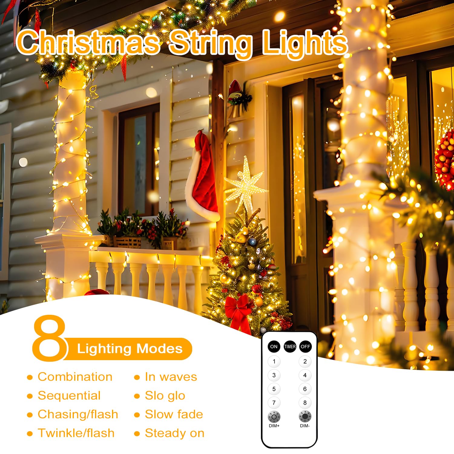 Led String Lights,800 Leds,80M/262Ft Warm White Christmas Lights Waterproof With Remote,Indoor Outdoor Clear Wire,8 Mode