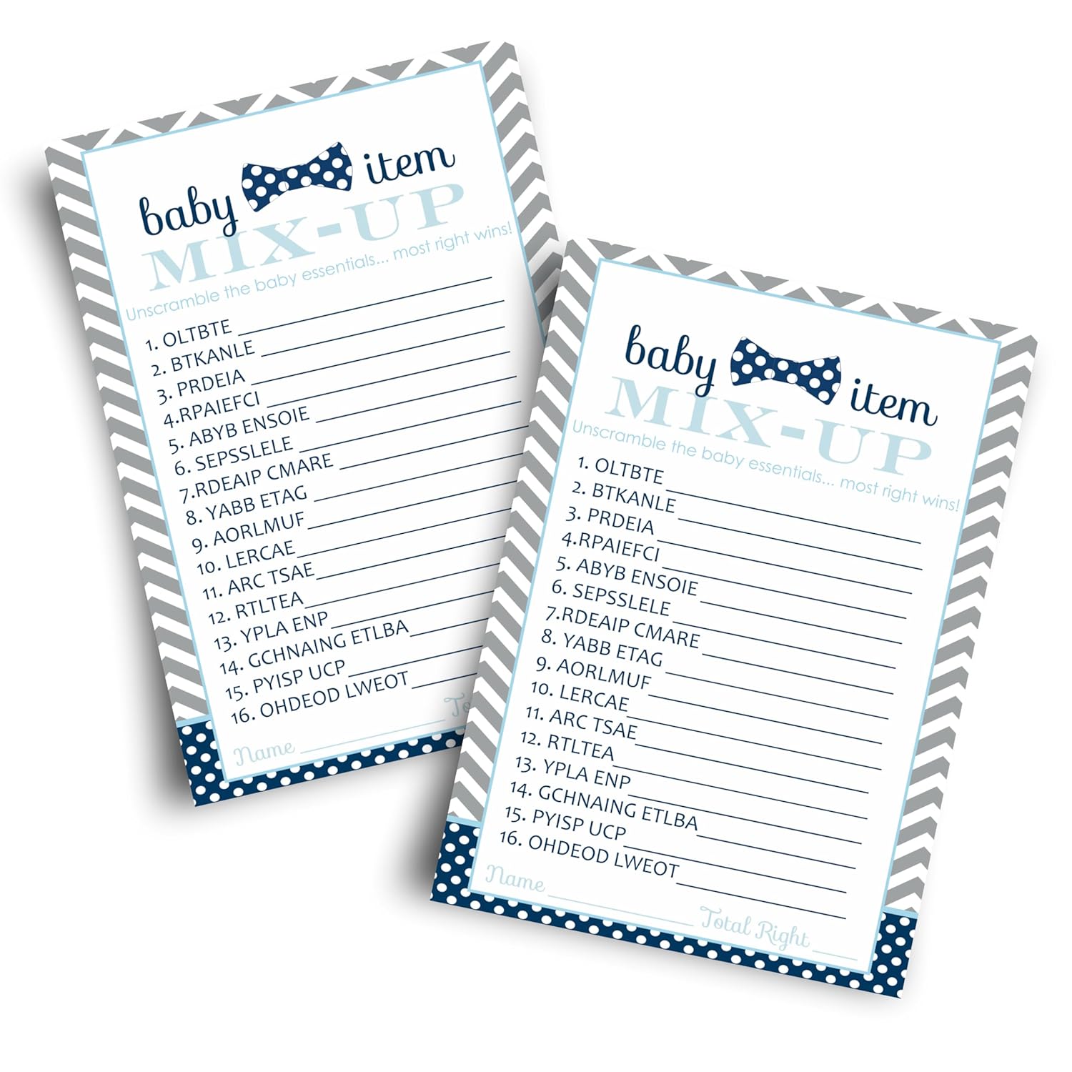 Bow Tie Baby Shower Word Scramble Game - 25 Pack - Fun Baby Boy Shower Games - Little Man Party Designs - Unique Icebreaker & Decor Ideas