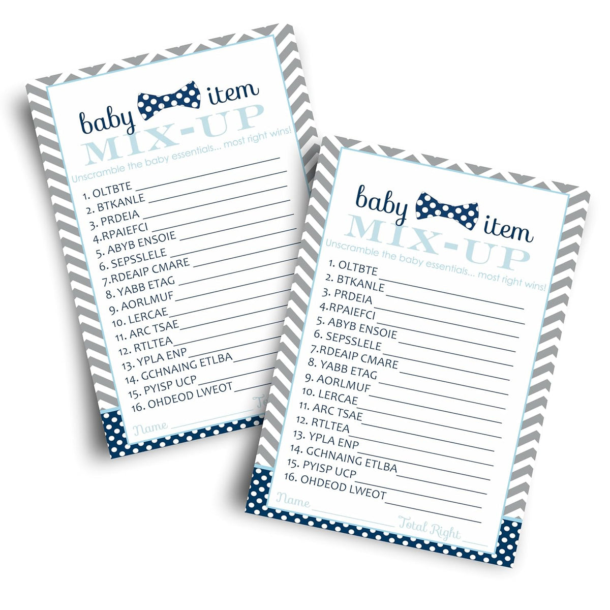 Bow Tie Baby Shower Word Scramble Game - 25 Pack - Fun Baby Boy Shower Games - Little Man Party Designs - Unique Icebreaker & Decor Ideas