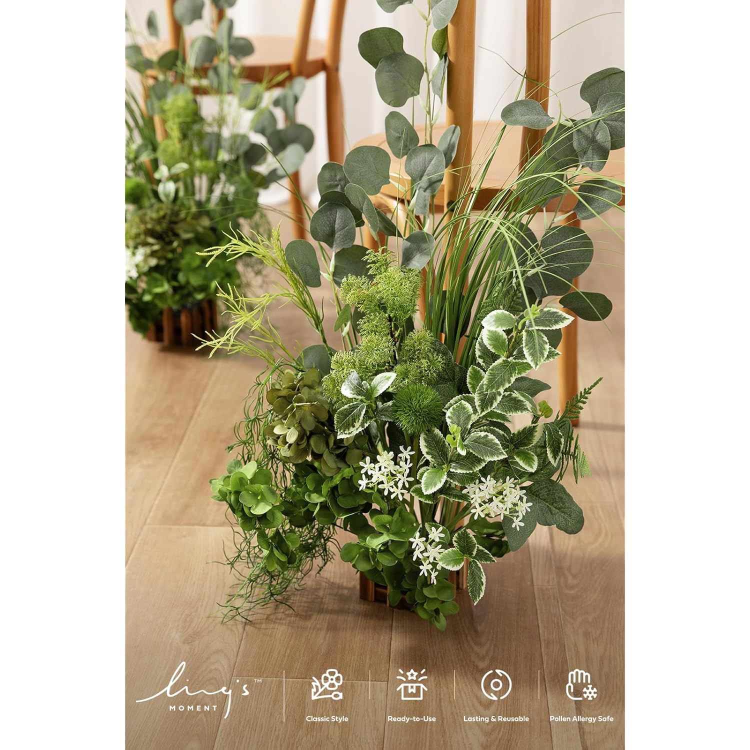 17.5" Tall Free-Standing Artificial Flowers Arrangements 4 Pcs Wedding Aisle Runner Chair Decorations White & Green Centerpieces For Ceremony Reception Rose Floral Party Outdoor