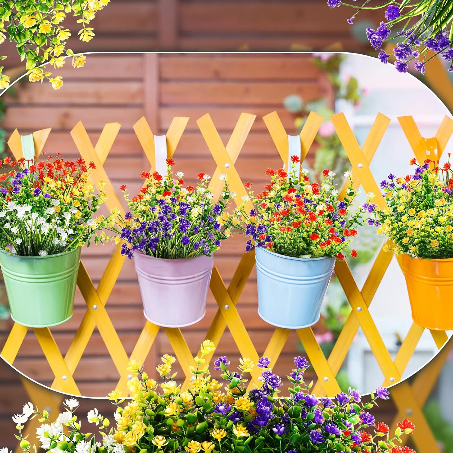 24 Bundles Flowers Outdoor Plants Fake Peony Plant Artificial Greenery Decoration Uv Resistant Plastic Faux Flowers For Home Garden Porch Courtyard Outdoor Indoor