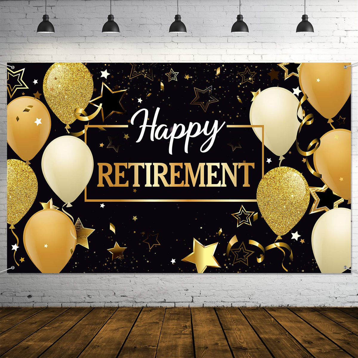 Retirement Party Decoration, 73x43'' Retirement Banner, Black Gold