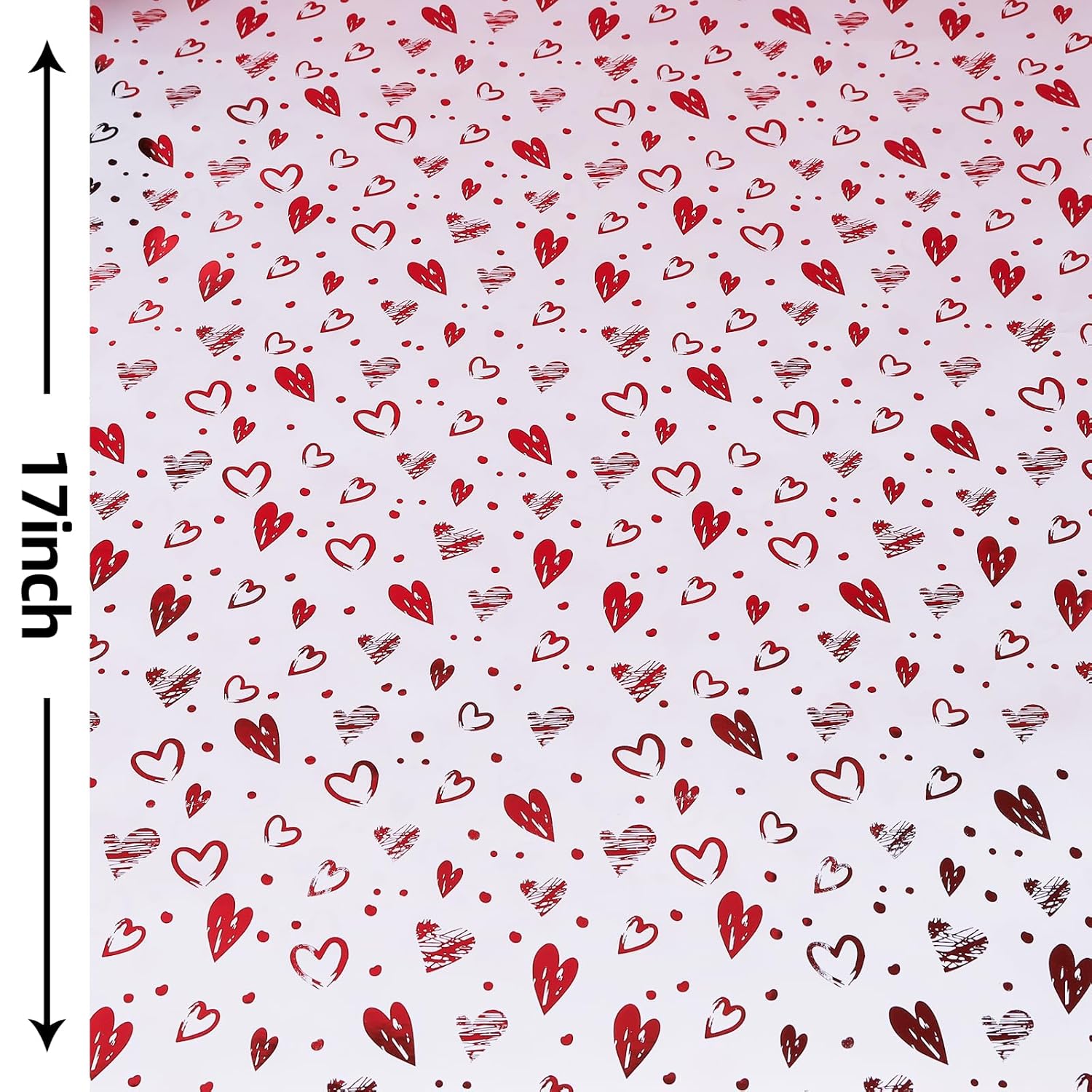 Foil Hearts Wrapping Paper Roll, Sliver Red Heart Mini Roll 17Inx32Ft-Luxury Gift Wrap For Valentine'S Day,Anniversary, Mom'S Mother Birthday, Wedding Party Bridal, Holiday, Christmas