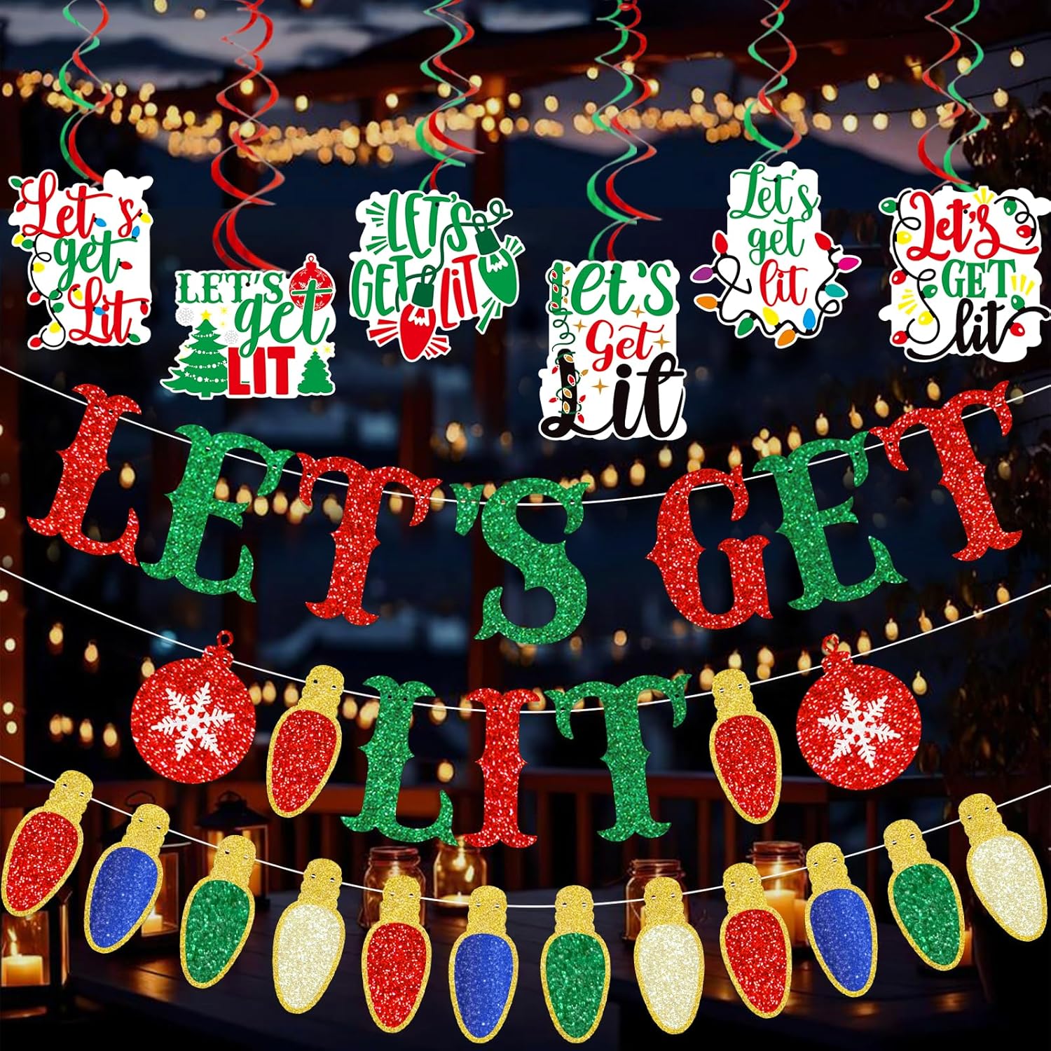 Let'S Get Lit Christmas Banner & Decorations - Friendsmas & Litmas Party Pack
