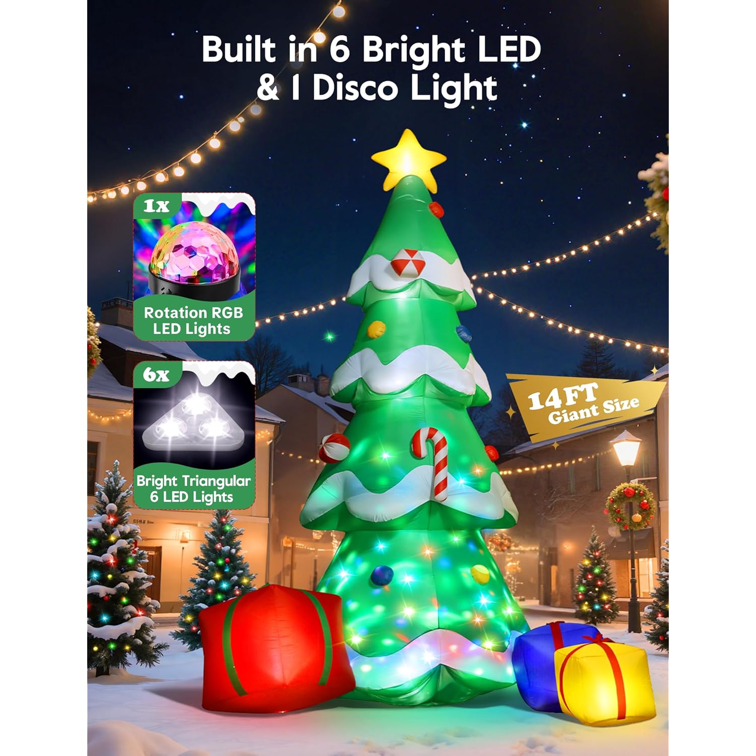 14Ft Christmas Tree Inflatable Outdoor Decoration, Giant Christmas Inflatables Tree With 3 Gift Boxes, Lighted Christmas