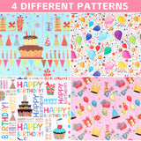 Birthday Wrapping Paper Sheet, 12 Sheets Folded Flat Gift Wrapping Paper, 4 Styles Happy Birthday Gift Wrap With Balloons, Candles, For Birthday Party, Baby Shower And Holiday, 19.7" X 27.5" Per Sheet