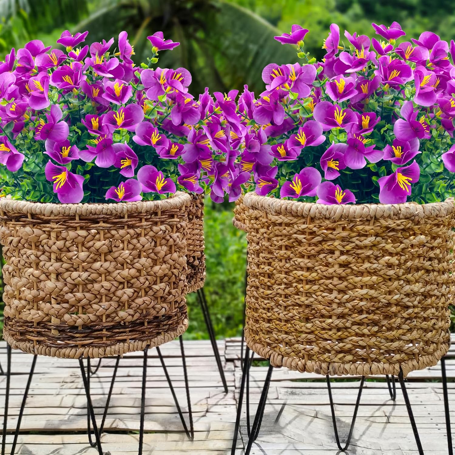 Artificial Plastic Flowers For Outdoors,20 Bundles Outside Fake Flowers Uv Resistant Flower Faux Plants For Outdoor Home Garden Yard Décor(Fuchsia)