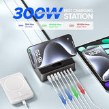 300W 11 in 1 USB C Charging Station Power Strip with 2 AC Outlets and 8 USB Ports 5 ft Cord