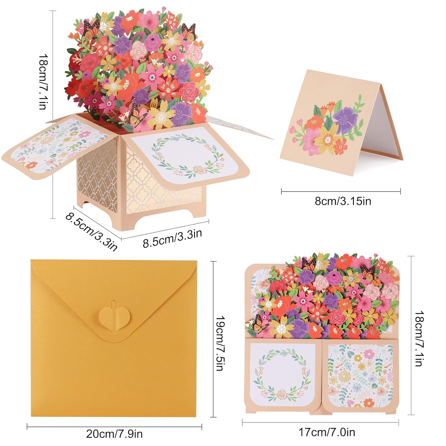 Flower Pop Up Card, Birthday Card For Mom, Wife, Friends, Handmade 3D Bouquet Greeting Cards For Graduation, Get Well, Thank You, Mother'S Day, All Occasion, With Blankcard And Envelope