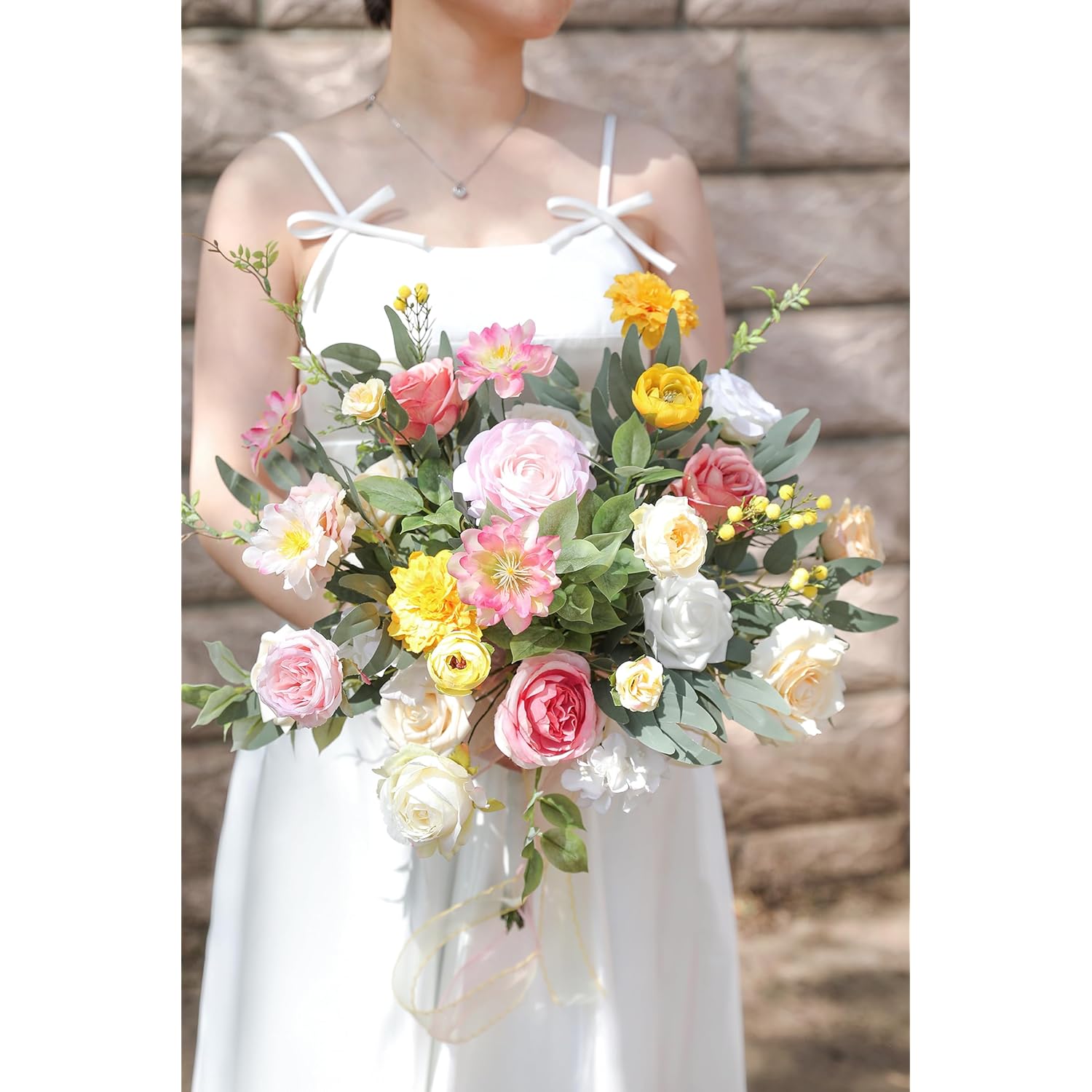 Artificial Flower Assortment For Diy Centerpiece Arrangement Wedding Hand Bouquet Flower Bouquet Centerpiece Arrangement Party Baby Shower Home Decoration (Pink Yellow)