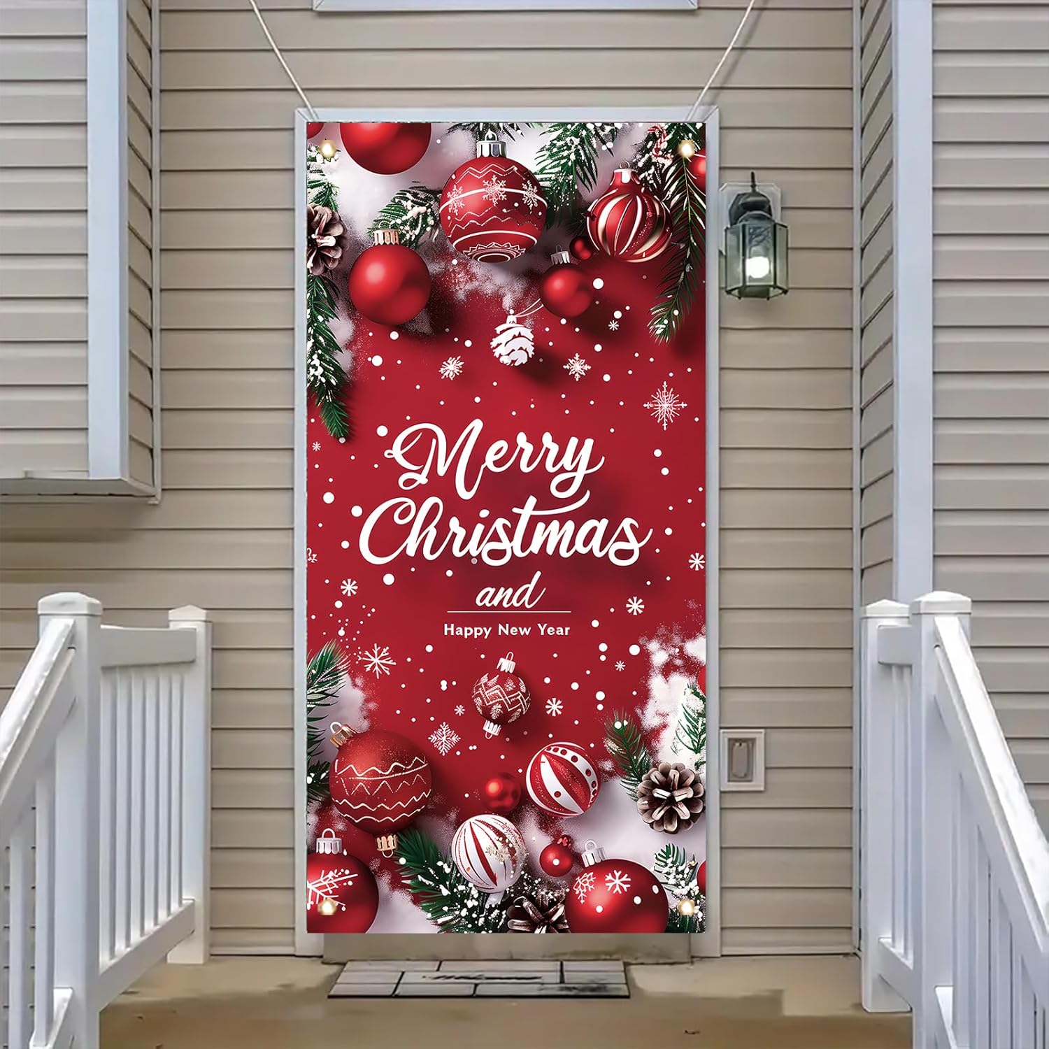 Merry Christmas Door Banner 35X71 Inch Red Christmas Front Door Cover With Snowflakes And Lettering For Xmas Winter Seasonal Holiday Party Porch Wall Hanging New Year Entryway Decoration