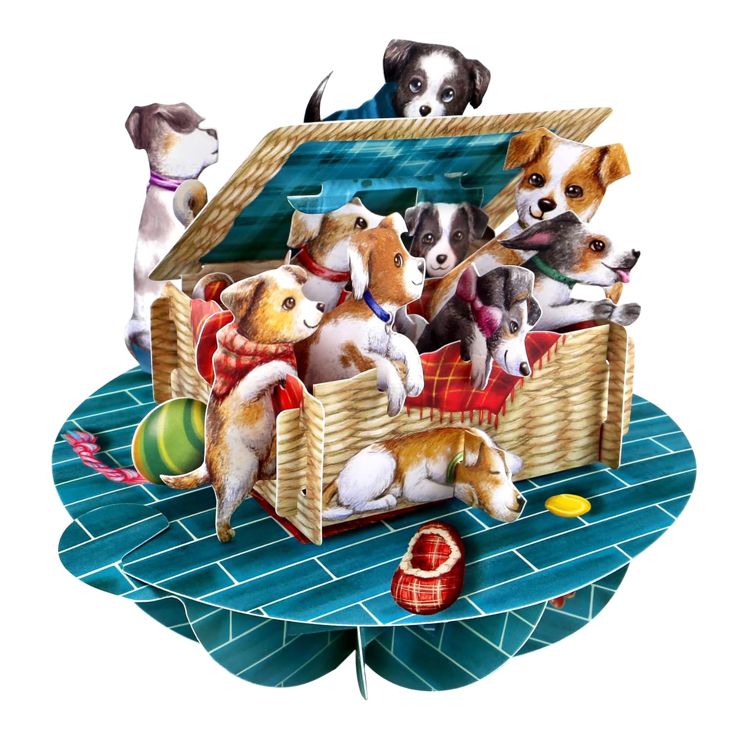 Santoro Pirouette, 3D Pop Up Greeting Card - Puppies In A Basket - Dog And Puppy Birthday Card For Her, Him, Kids, Daughter, Son