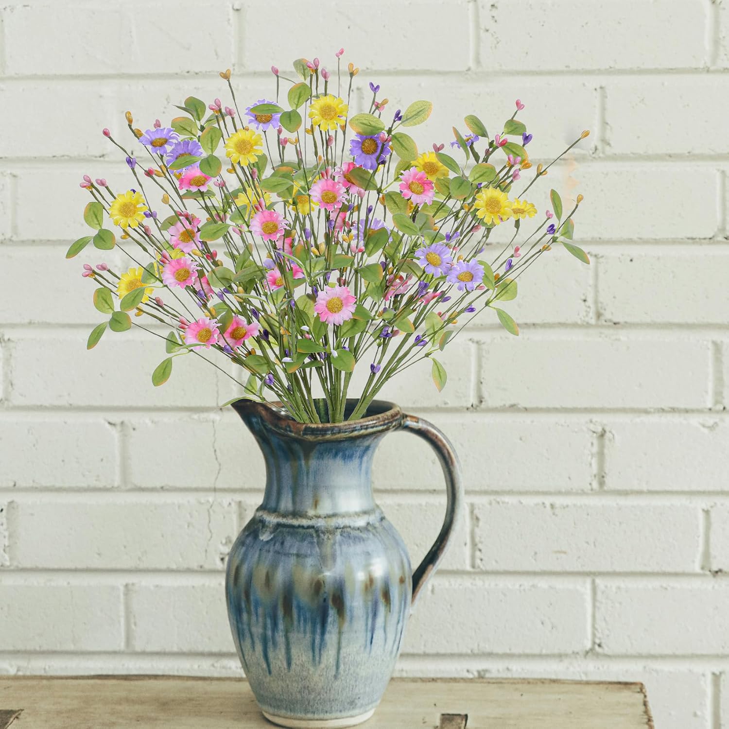 6 Pcs Artificial Spring Flowers 17 Inches Summer Flower Branches Faux Floral Picks With Daisy Berry For Vase Home Indoors Flower Arrangements Table Centerpieces