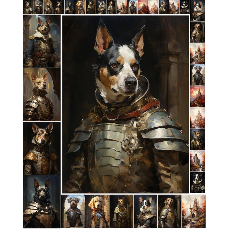 Decoupage Paper Pack (35 Sheets 6"X8") Funny Brave Dogs As Knights In Medieval