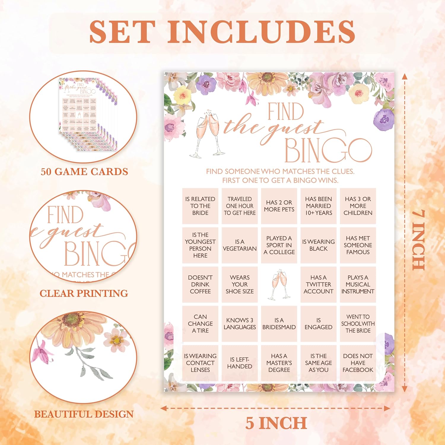 Bridal Shower Game, Find The Guest Bingo, Wedding Shoe, What'S In Your Purse, Would She Rather, 4 Games For 25 Guests, Engagement Party Supplies, Wedding Favors -Set01