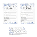 Who Knows The Bride Best Bridal Shower Game-Set Of 30, Blue Floral Bridal Shower Cards, Wedding Party Game Cards For Guests,Something Blue Before I Do Decorations, Bridal Shower Ideas-Hlyxb01