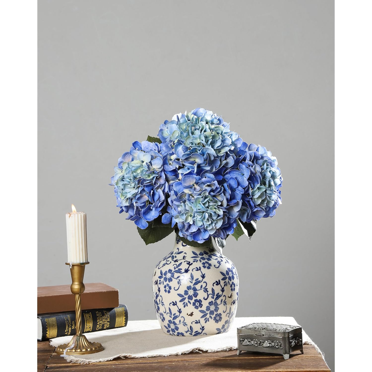 3Pcs Blue Hydrangea Artificial Flowers,Latex Real Touch Hydrangeas Faux Hydrangeas For Home Wedding Bouquets Centerpieces Party Living Room Decoration(Royal Blue)