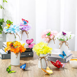 6 Sets Flower Table Centerpieces Artificial Hydrangea Flowers With Metal Pots And 3D Butterflies For Home Office Wedding Bridal Tea Party Table Decor(White Pot)