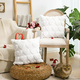Valentine'S Day Love Heart Cream White Throw Pillow Covers Set Of 2, 18 X 18 Inch Anniversary Wedding Home Decor Soft Plush Faux Fur Jacquard Cushion Case For Sofa Couch