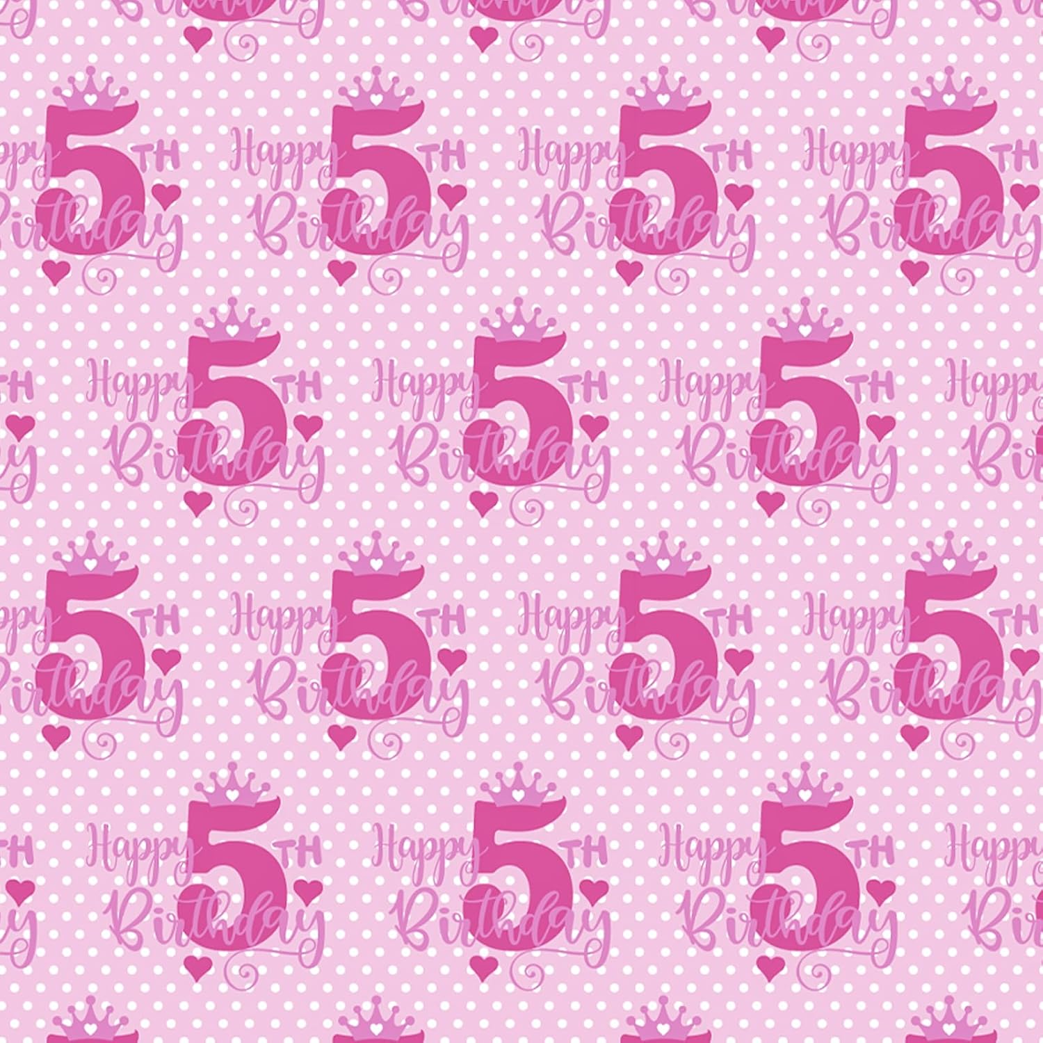 Kids 5Th Birthday Wrapping Paper, Mini Roll, Crown & Happy 5Th Dots Design, 17 Inch X 16.4 Feet, Perfect For Girls' Gifts
