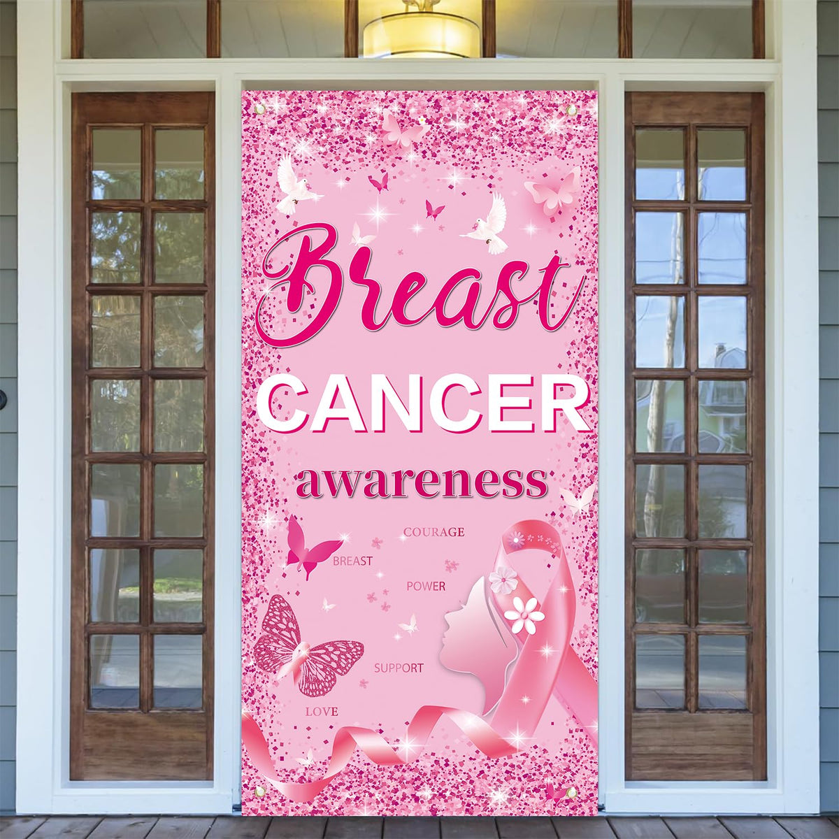 Breast Cancer Awareness Door Decorations Breast Cancer Awareness Banner Breast Cancer Awarenesss Door Banner for October Breast Cancer Month Party Decorations, 71 x 35 Inch (PINK)