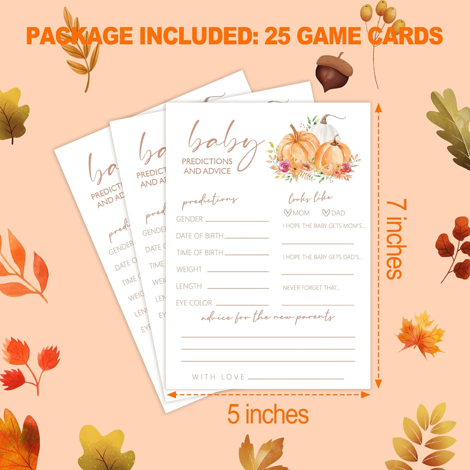 Baby Shower Games, Thanksgiving Baby Predictions And Advice Cards, 25 Sets Gender Reveal Party Decorations Supplies Favors - E02