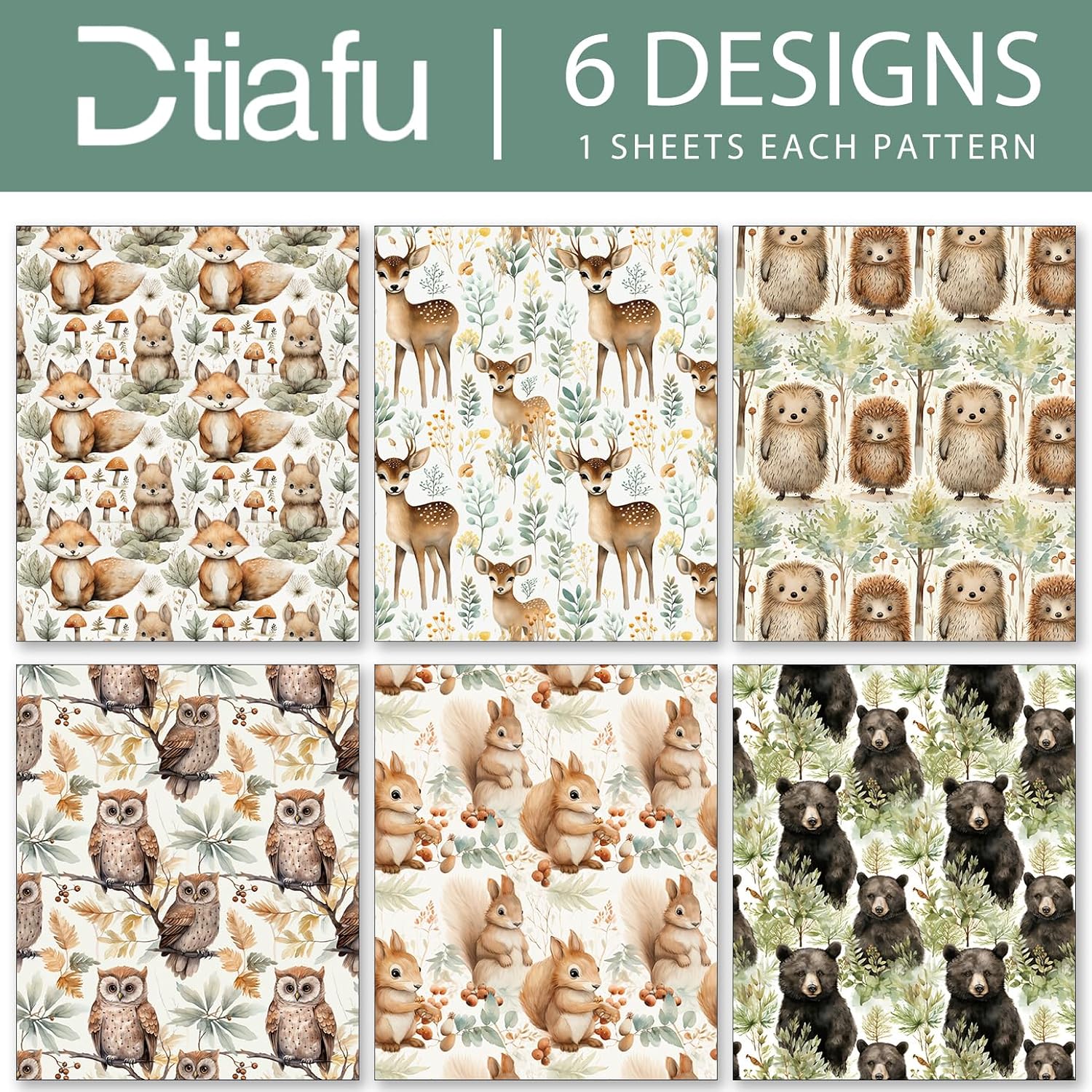 Woodland Wrapping Paper For Baby Shower 6 Style Animal Gift Wrap Folded Flat Forest Art Paper For Men Women Kids Boys Girls Birthday Wedding 20 X 28 Inch(6 Sheet)