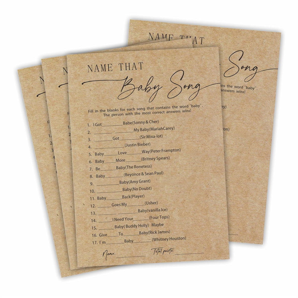 Name That Baby Song -Baby Shower Game Kit,30 Praft Paper Game Cards With 1 Answer Card,Gender Reveal Games,Baby Shower Ideas Games Gender Neutral Party Favor Supplies,Party Game & Activities-A15
