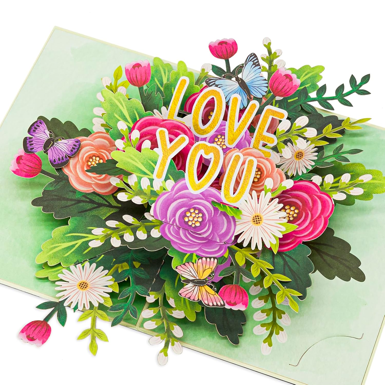 Colorful Floral Roses Pop Up Card, Love You, Flowers, Butterfly, 3D Greeting Cards, Ideal Gifts For Birthday, Mothers Day, Anniversary, Valentines Day, 5X7 - Includes Envelope And Message Note