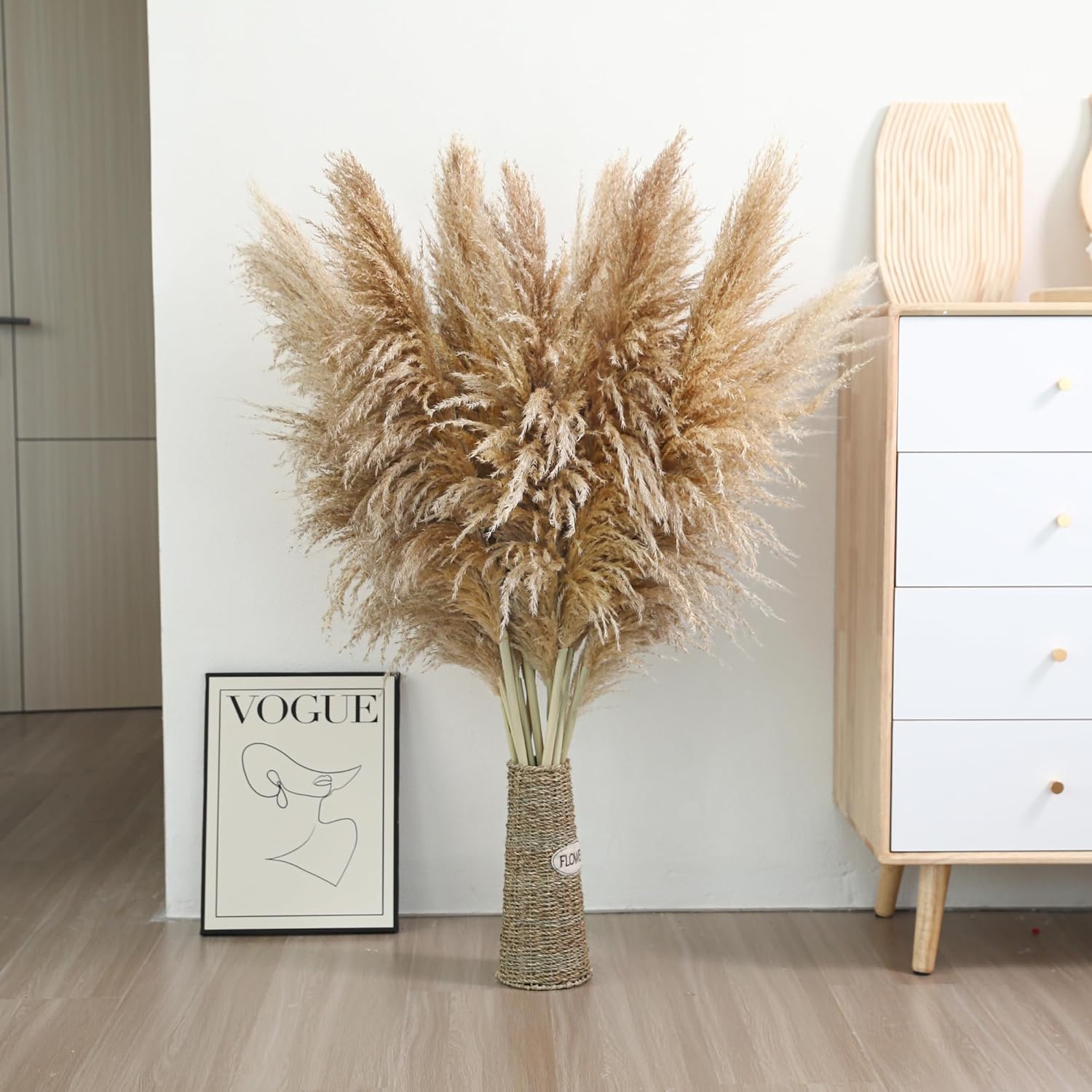 12 Stems 46 Inch Tall Pampas Grass Decor - Large Fluffy Dried Pompas Grass For Floor Vase - Rustic Wedding, Baby Shower, Party, Farmhouse, Boho Home Decor…