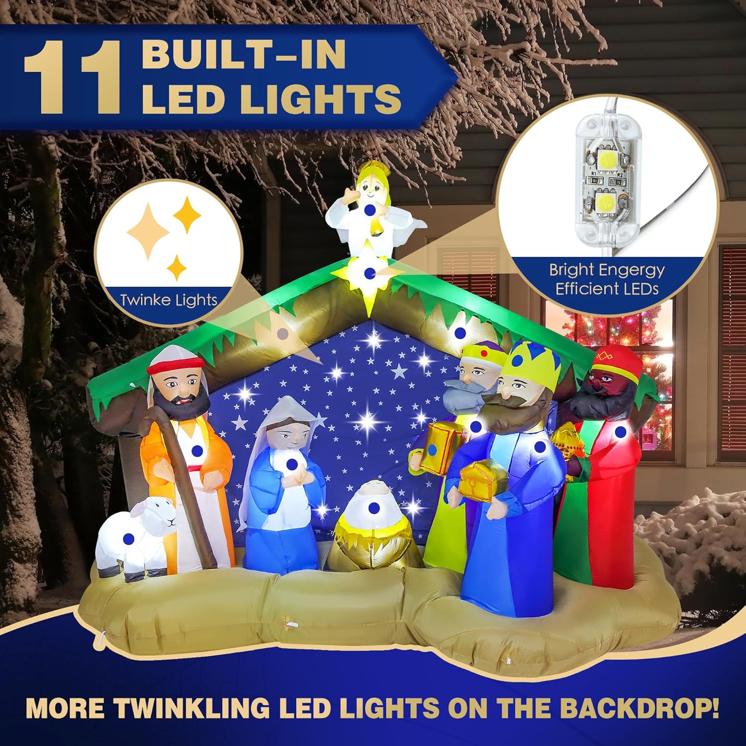 8 Ft Christmas Inflatables Nativity Scene Outdoor Decorations, Christmas Blow Up Yard Decorations Nativity Sets For Gard