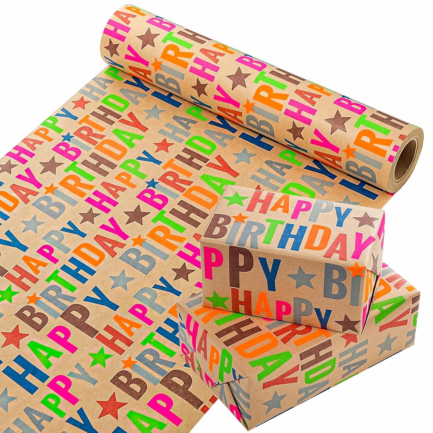 30 Inch Birthday Wrapping Paper Roll - 30 Inch X 33 Feet - Colorful Happy Birthday Wrapping Paper For Girls Boys Kids, Baby Shower, Party