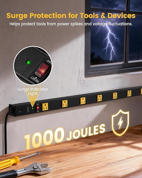 10 Outlet Power Strip 1000J Surge Protector 6FT Cord Flat Plug Heavy Duty