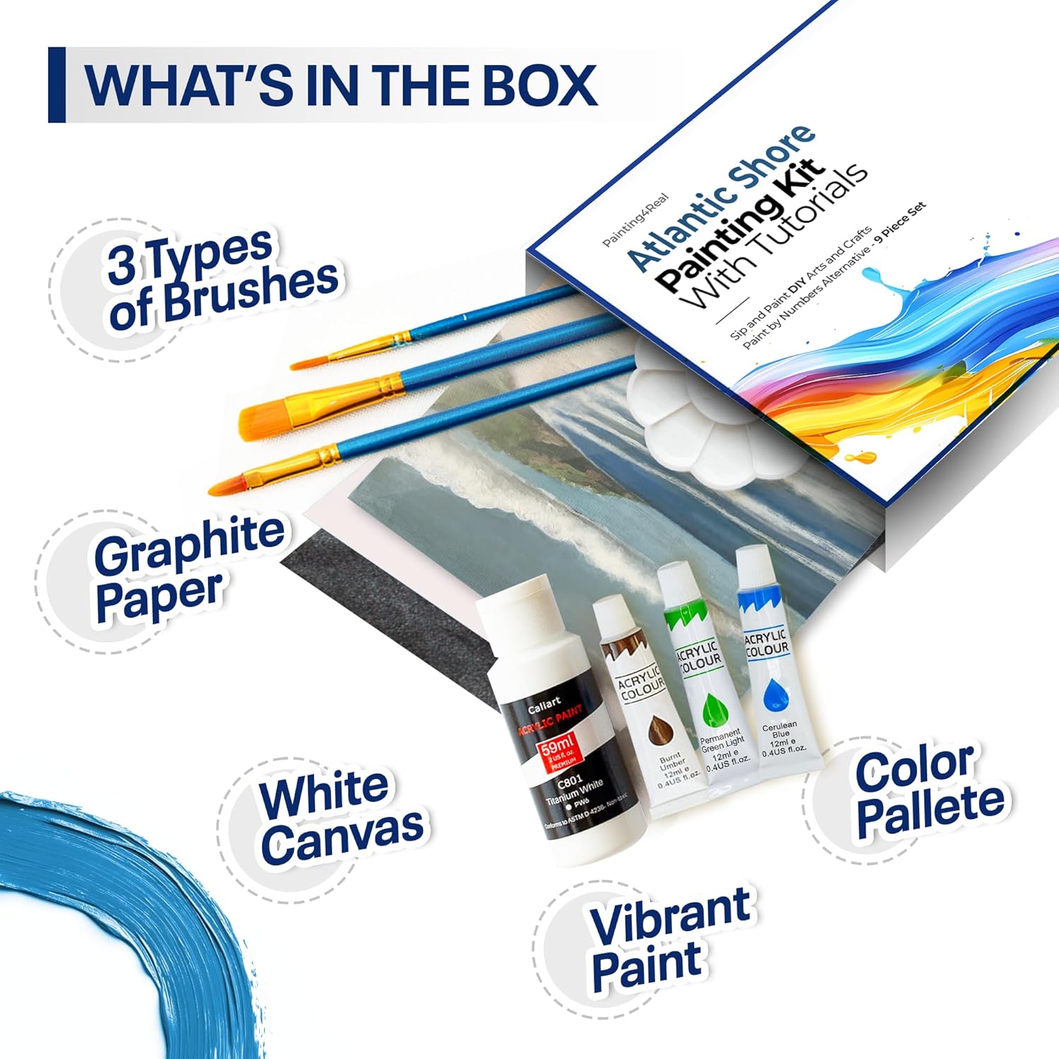 Diy Art Painting Kit For Adults With Video Tutorials – Learn To Paint Atlantic Coast - 9 Pieces Acrylic Paint Set For Adults, Perfect Holiday & Birthday Gift For Art Lovers, Beginner