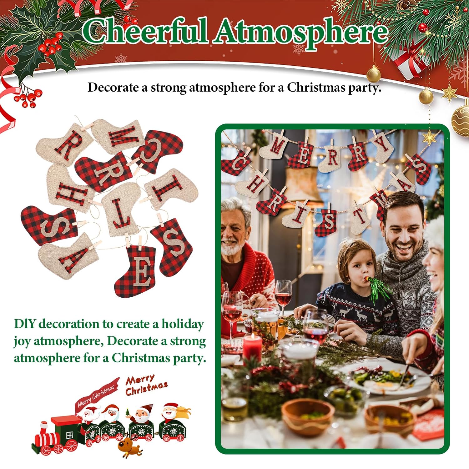 Merry Christmas Burlap Banner, Sock Shaped Christmas'S Decoration, Unique Hand-Sewn Christmas'S Decor For Xmas Party Supplies Decoration, Great Firepalce Decorations For Christmas