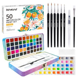 50 Solid Watercolor Paint Set, Beginner Portable Travel Case, Built-In Palette With Detailed Brushes, Non-Toxic Art Supplies For Classroom, Camp Safe - Gift Idea For Festivals, Birthdays, Holidays