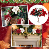 24 Pcs Christmas Velvet Magnolia Flowers Large Artificial Poinsettia Flower Picks 8'' Christmas Glitter Magnolia Floral Picks Stems For Xmas Tree Party (Burgundy Brown Green Cream White)