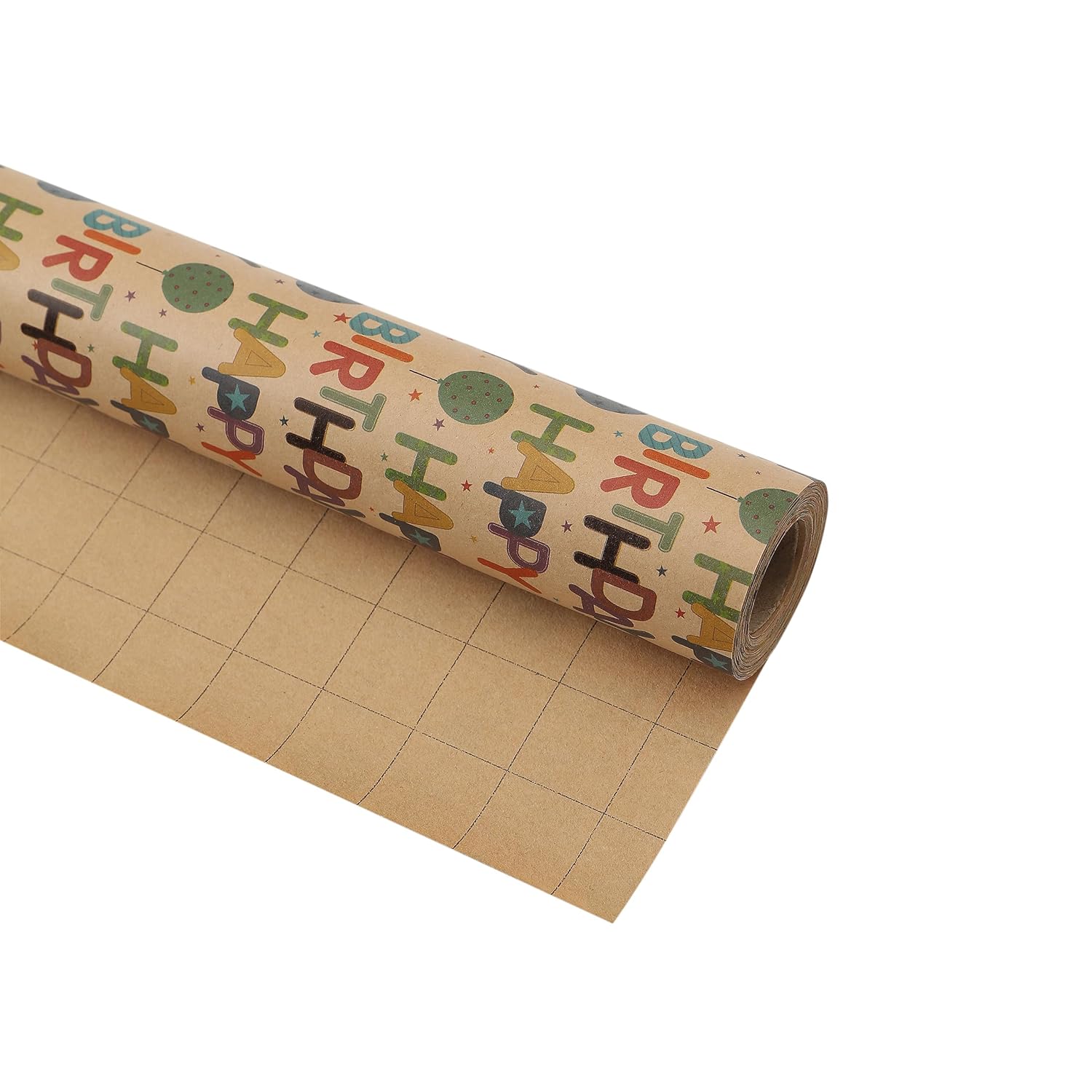 Birthday Kraft Wrapping Paper Roll, Mini Roll-17 Inches * 32.8 Feet, Balloon And Colorful Text Happy Birthday Design Wrap Paper For Men Boys Women Girls , For Birthdays, Kid'S Party, Baby Shower, 1 Roll