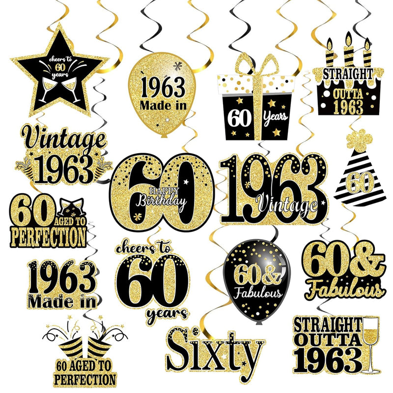 36Pcs Black Gold 60Th Birthday For Man And Women Party Decorations Vin